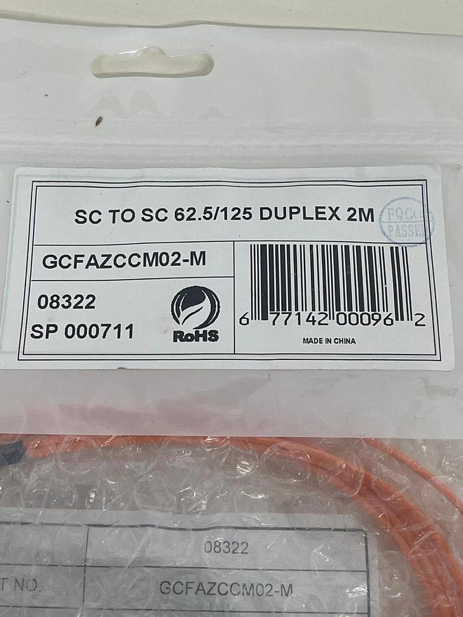 Used Cablesys SC TO SC 62.5/125 DUPLEX 2M Multimode Fiber Patch Cable (GCFAZCCM02-M)