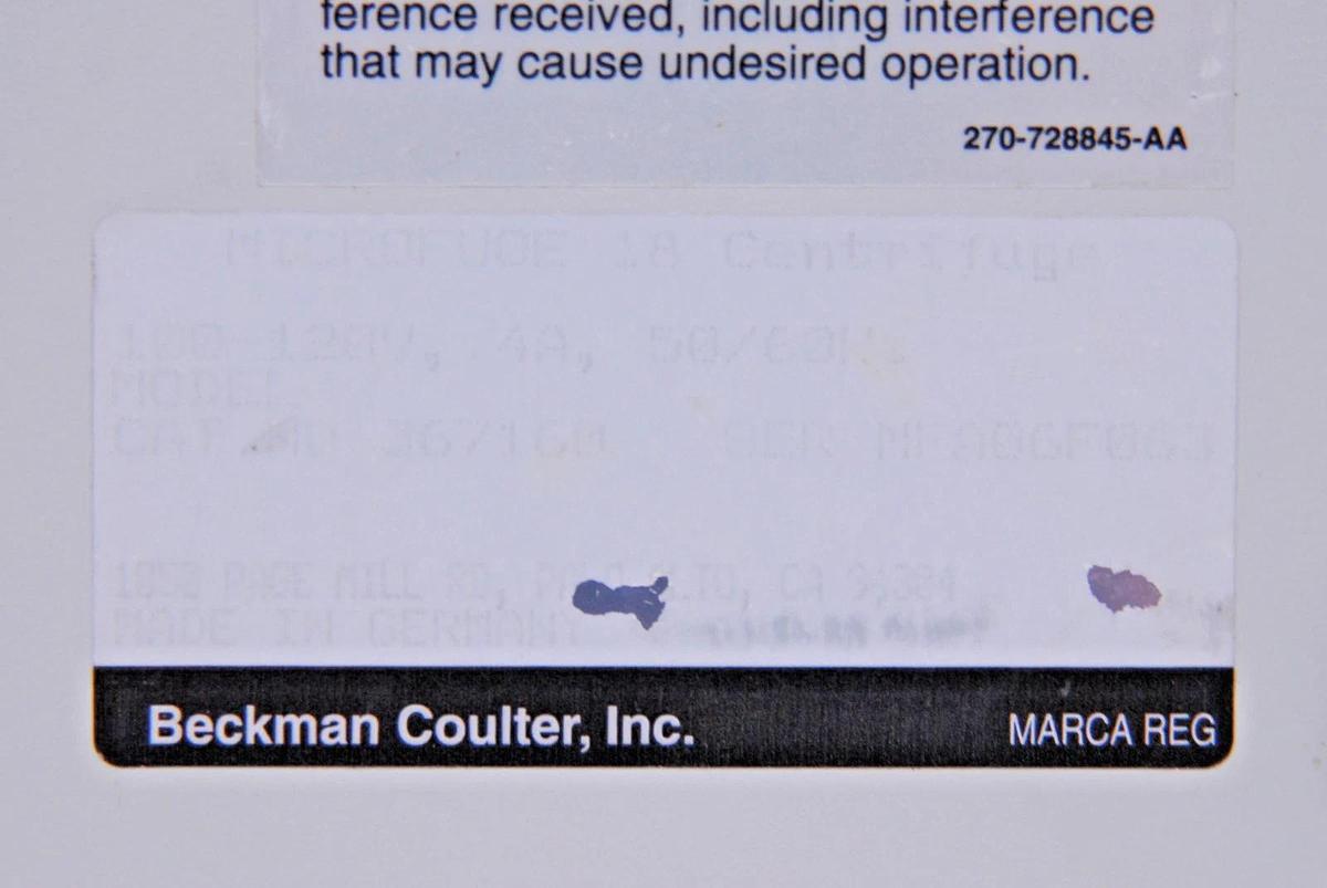 Used Beckman Coulter 367160 Microfuge 18 Centrifuge W/ F241.5P 24-Slot Rotor - TESTED