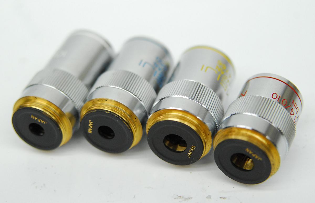Used Meiji S.FlatField Microscope Objective Lens Set - 4x/10x/40x/100x 160/0.17 RMS
