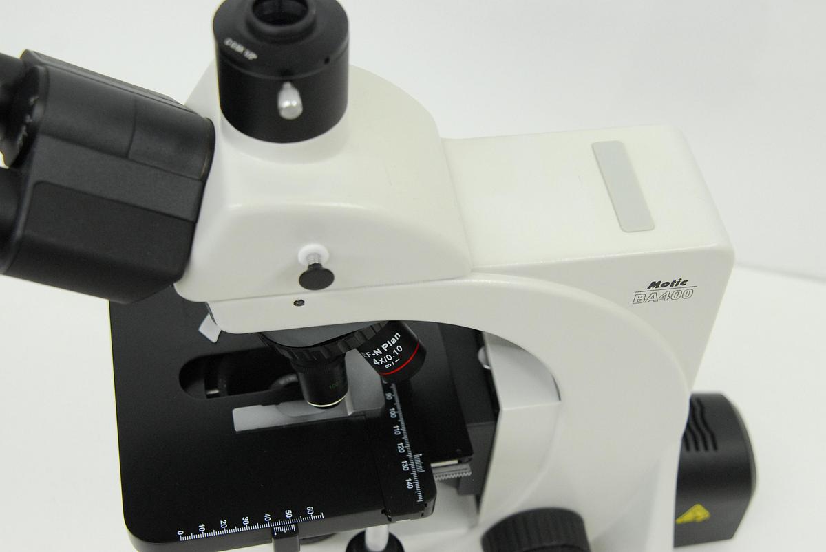 Used Motic BA400 Trinocular Phase Contrast Microscope W/ 4/10/20/40/100 Objectives