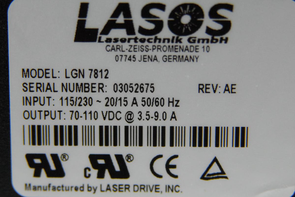 Used Lasos LGK 7812 ML4 Ar-Ion Laser 450-530nm w/ LGN 7812 Power Supply - LMS 510