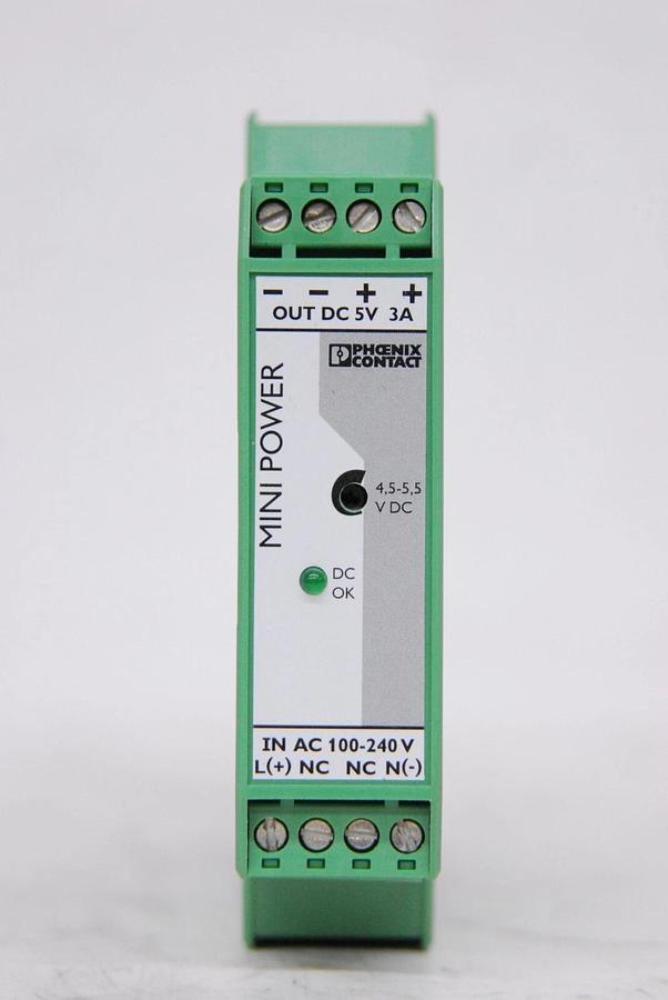 Used Phoenix Contact MINI-PS-100-240AC/5DC/3 DIN rail Mount Power Supply 5V 3A
