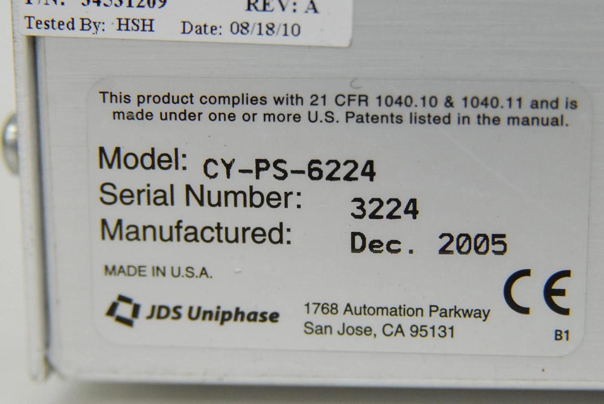 Used JDSU CY-355-060 XCYTE DPSS Quasi-CW Laser W/ CY-PS-6224 Power Supply