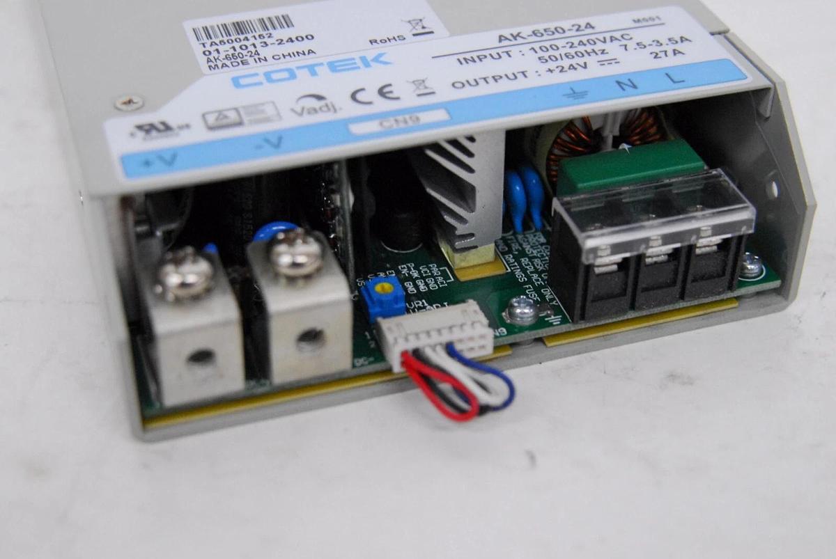 Used Cotek AK-650-24 Tecan 30059919 Power Supply 24V 27A (OrthoVision Analyzer)