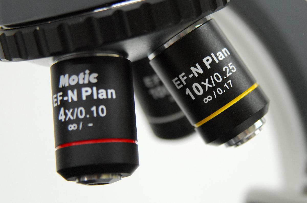 Used Motic BA210LED Binocular Microscope W/ EF-N Plan 4/10/100 Objectives