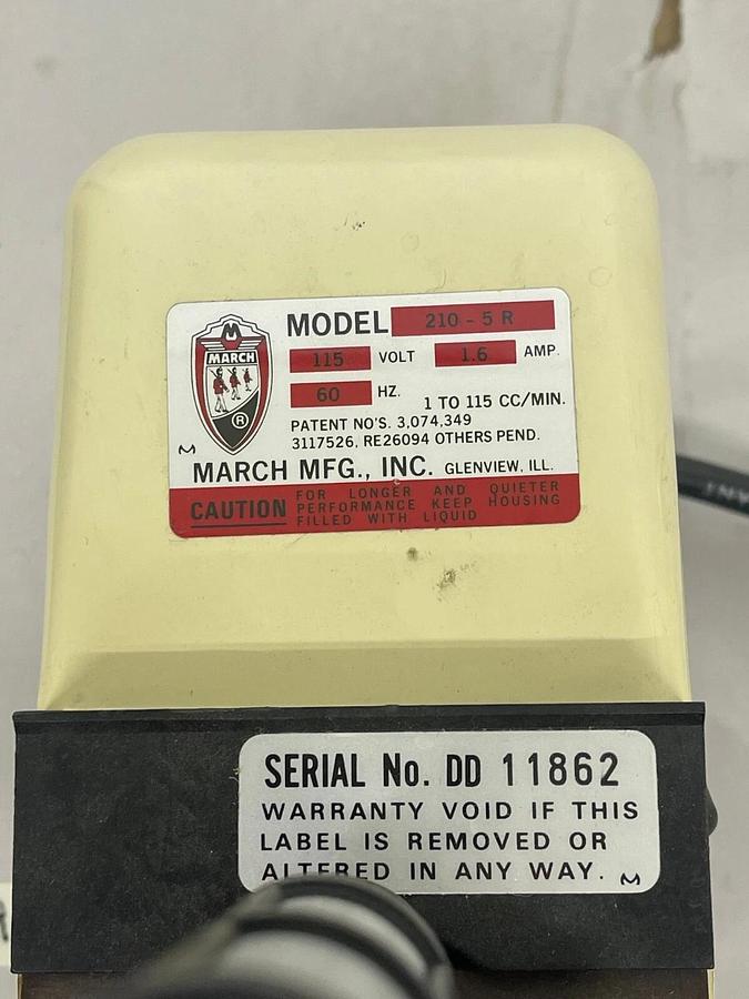 Used March 210-5R Metering Pump 1-115cc/min 115V 1.6A 60Hz.