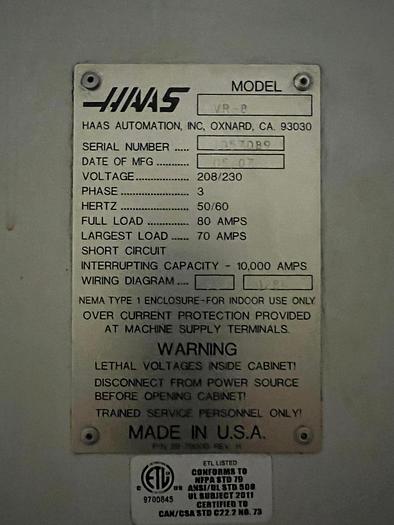 Used 2007 HAAS VR-8 5-Axis CNC Vertical Maching Center ***Low Hours***