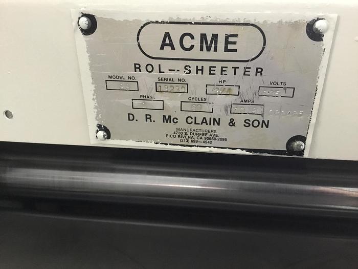 Used Acme Dough Sheeter - ON SALE THRU AUGUST 15, 2020 $600 OFF