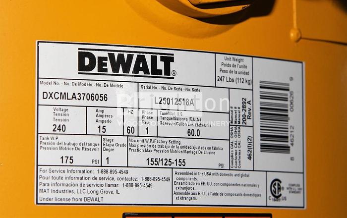 Used *SOLD* Compressor - Dewalt DXCMLA3706056