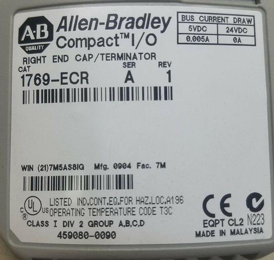 Used Allen Bradley Compact I/O 1769-ECR Ser A Rev 1 Right End Cap Terminator Used