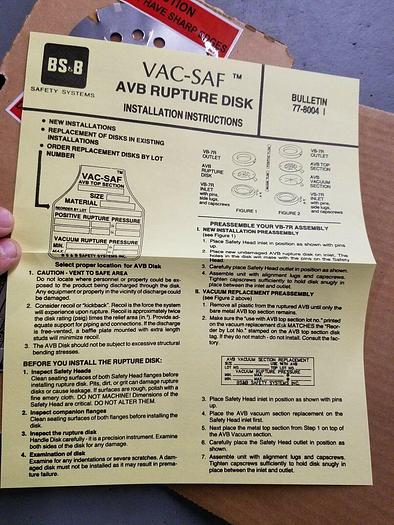 Sani-Matic Vac-Saf AVB 2" Rupture Disk Medical Pharmaceutical NEW IN BOX