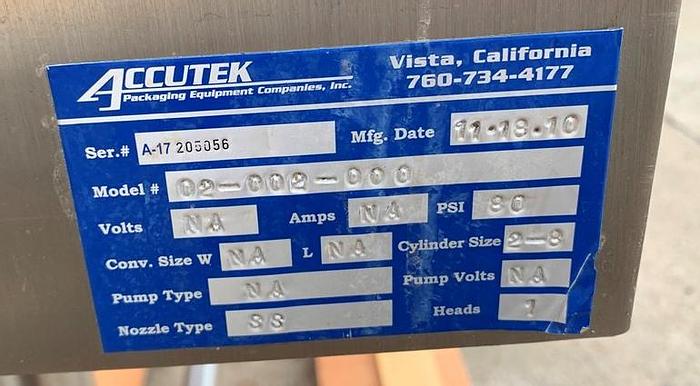 Used Filler, Piston, 1-Head, S/st, Accutek, Mdl 02-002-000, #S743251