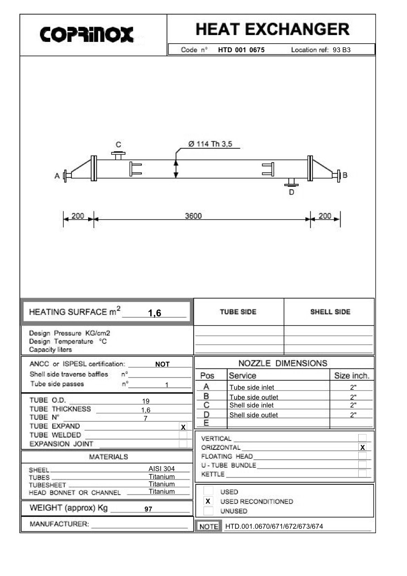 Usato Scambiatore di calore  da 1,6 metri quadrati