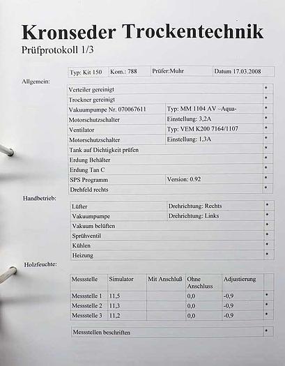 Used 2008 Kronseder Germany EUROVAC Kronseder KIT 150 Vacuum interval dryer KIT
