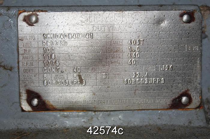 Used Toshiba B1004FLF3BSHD A/C Motor, 100 Hp, 1800 Rpm, 405T Frame #42574