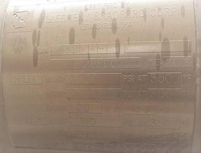 Used Heat Exchanger, Shell & Tube, 25 SF, 316 S/St, 150 PSI, FV #S742989