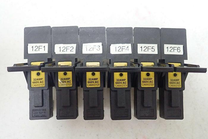 Used Lot of 6 Bussmann CM32FC Camaster Fuse Holders and NITD2 Fuses