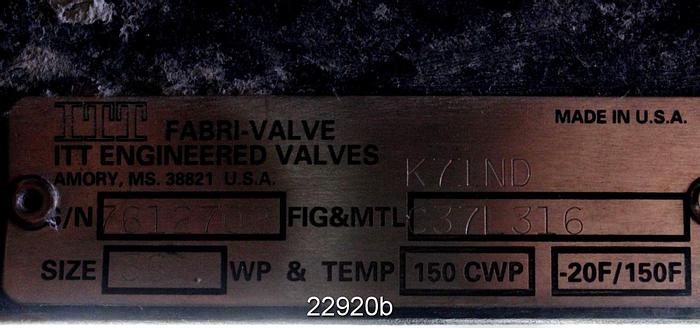 Used Fabri  Hand Operated Knife Gate Valve, 36".  Steel Body With Stainless Steel Wetted Parts. #22920