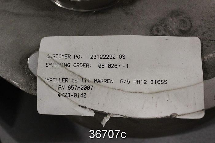 Used Warren 6/5PH12 Pump Impeller, 3-Vane, 11" Diameter #36707