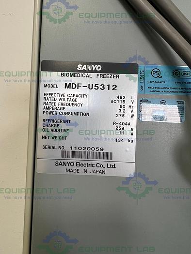 Used Sanyo  MDF-U5312 Two Door Biomedical -30°C Freezer 18 Cu. Ft.  115V
