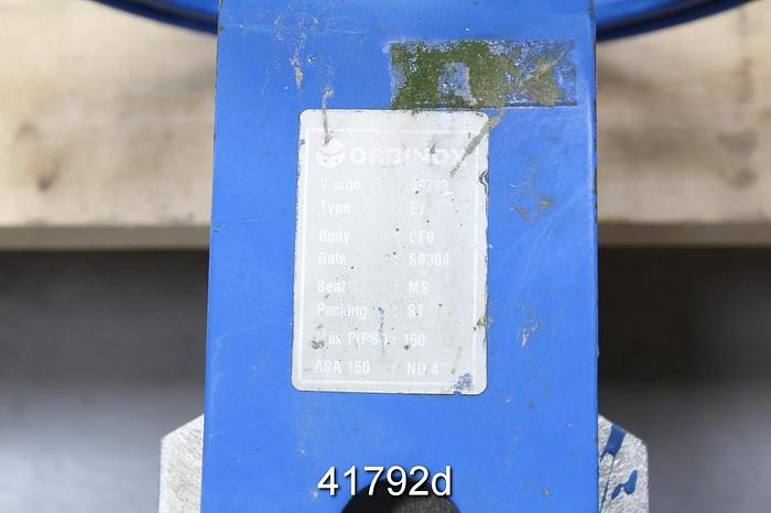 Used Orbinox 4" Hand Operated Knife Gate Valve #41792