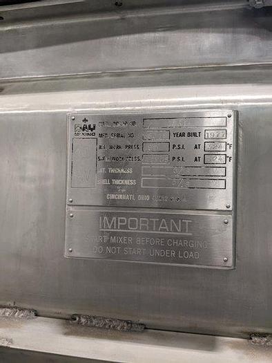 Used 17 CU. FT. JH DAY RIBBON BLENDER - SANITARY S/S - JACKETED