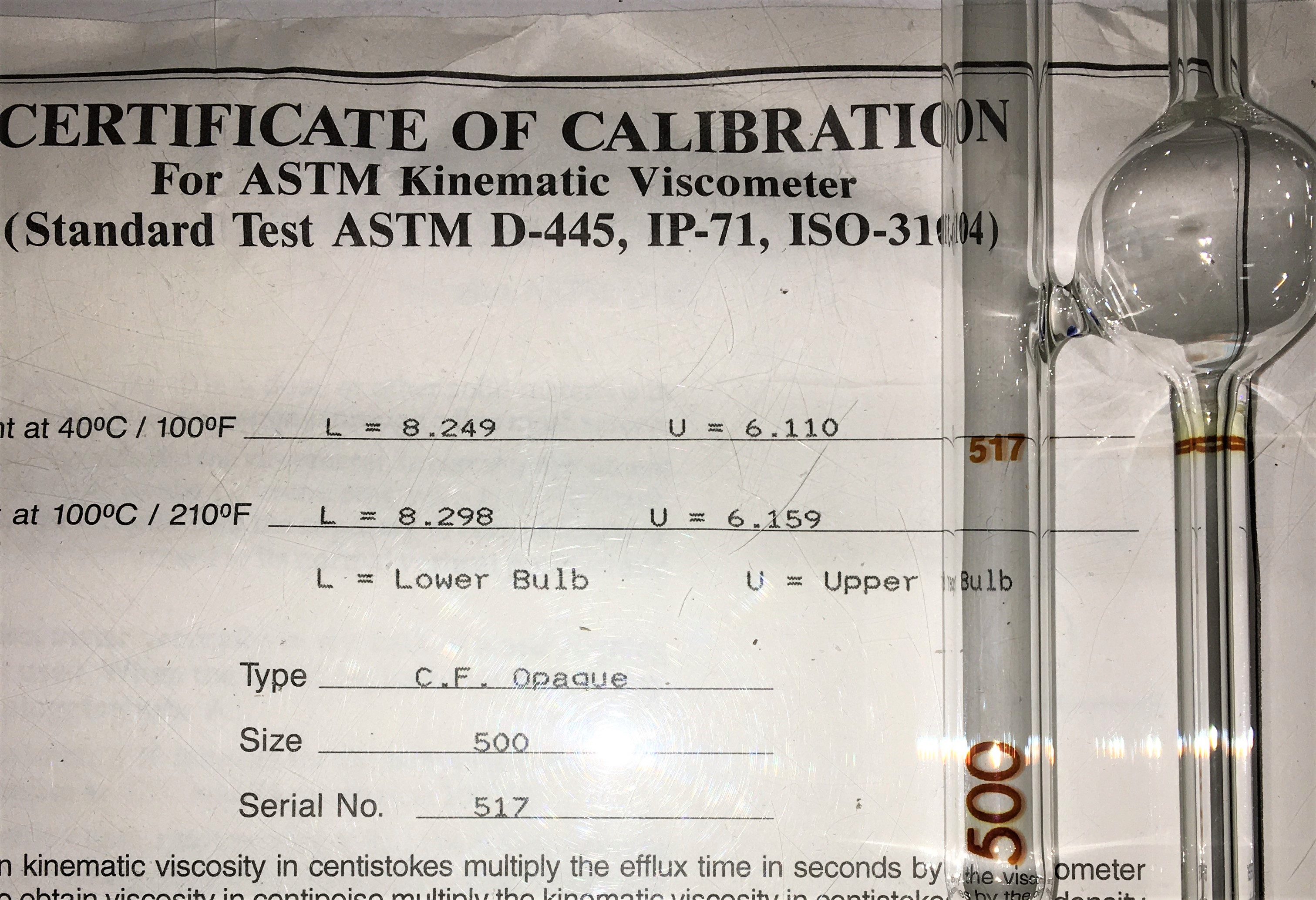 New Open Box Cannon-Fenske CFOC-500 (9721-F80) Certified Opaque Viscometer Tube - Size 500
