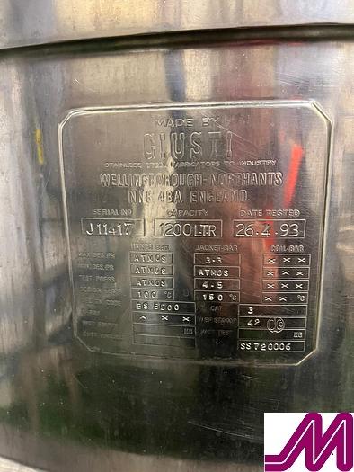 Used Giusti 1,200 Litre Jacketed Pan with Bottom Mounted High Shear Mixer and Contra Rotating Agitator