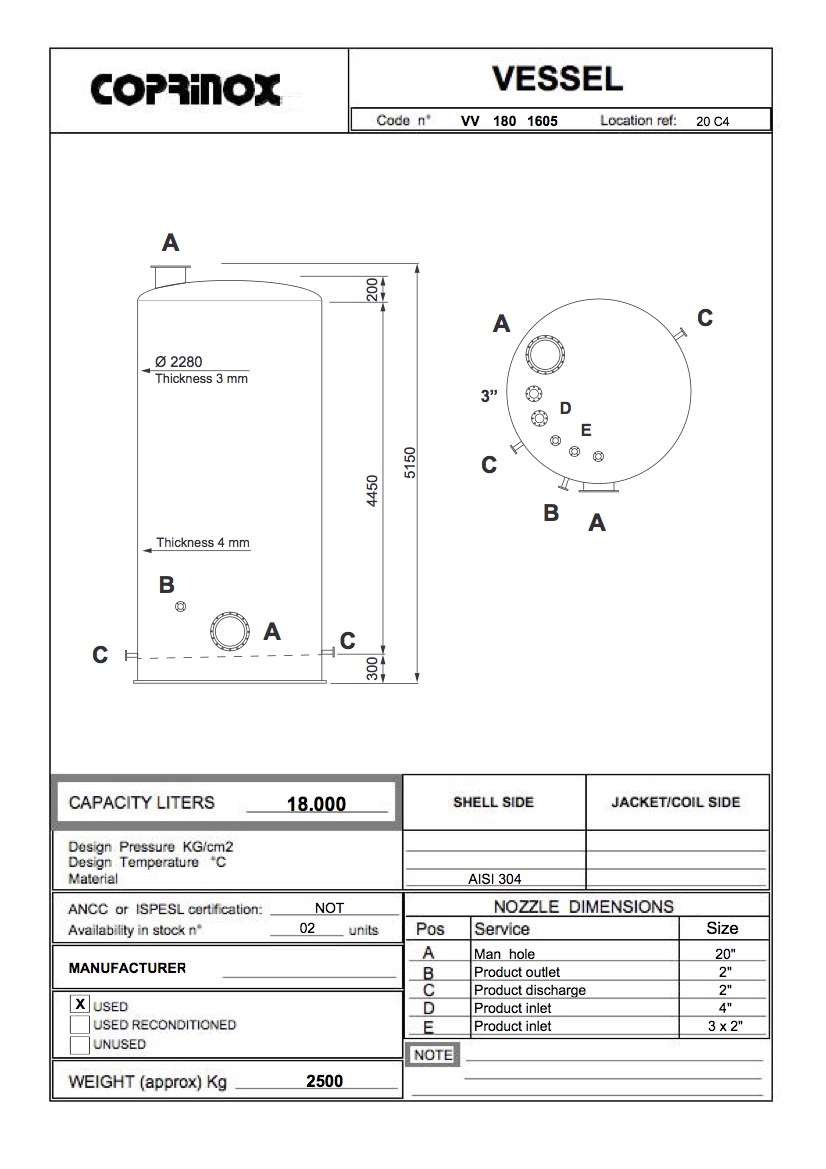 Usato Serbatoio verticale da 18 m3 in acciaio inox, fondo piano