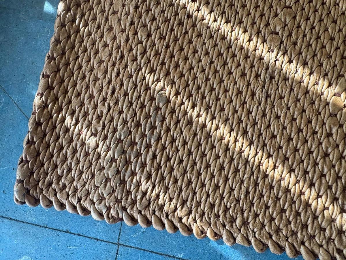 Used Prairie Twill  brown leather rug NEW HANDMADE 13' x 161" Retails for $80,000