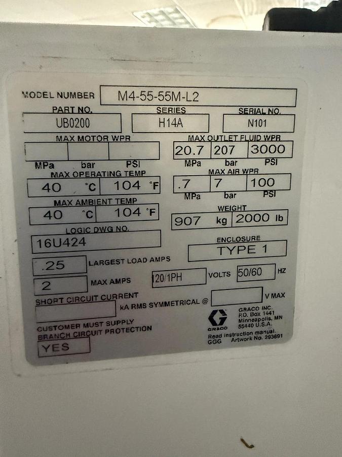 Used Fluid Automation M4-55MLR Meter-Mix Dispense System - 120V - Powers Up as Shown