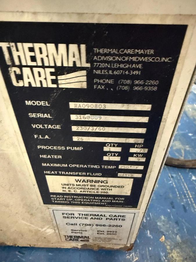 Used Thermal Care Aqua Therm RA Chiller S/N:  3160009