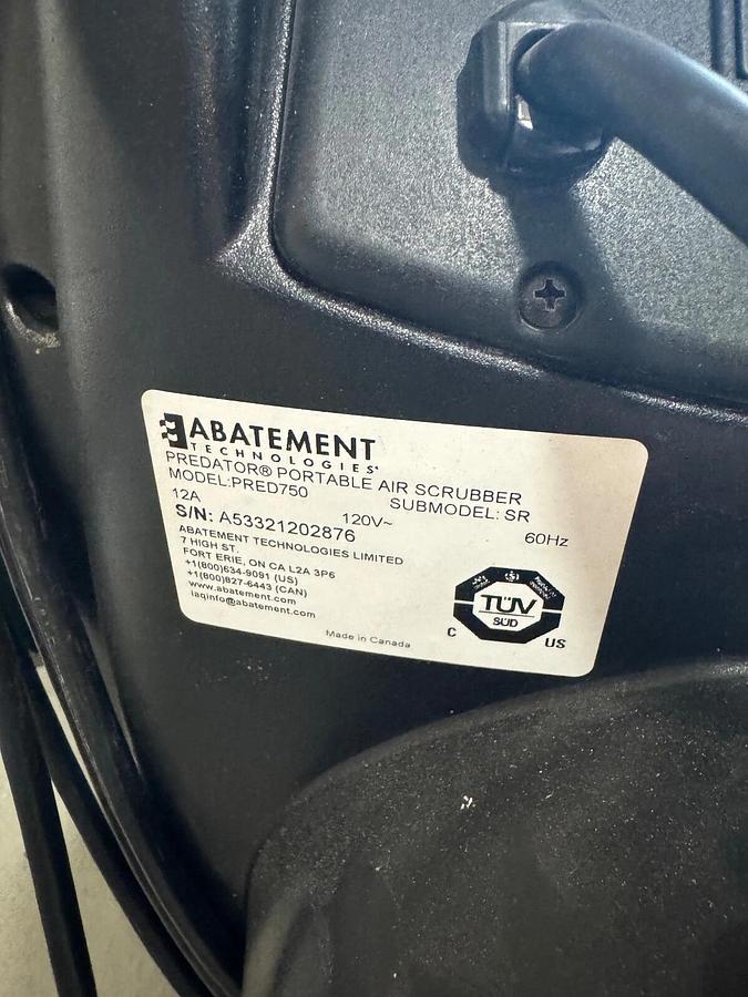 Used ABATEMENT PRED750 750 PORTABLE AIR SCRUBBER, NEGATIVE AIR MACHINE