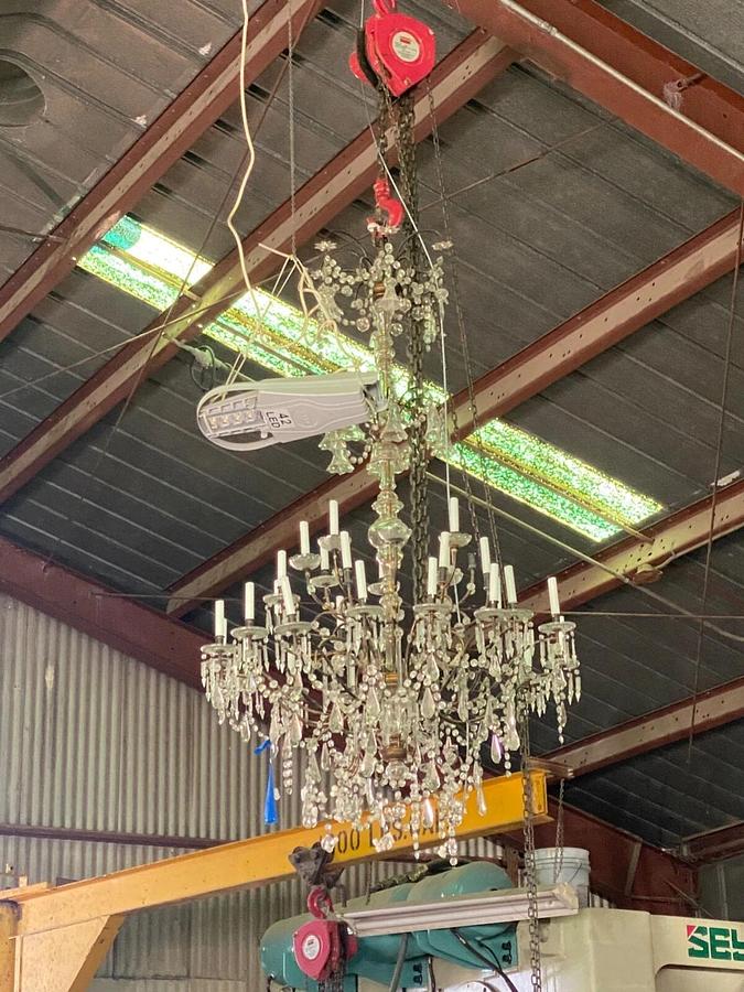 Used Unique Antique Dutch Brass Bronze 12 arm pegged Ball Chandelier 18th.C.