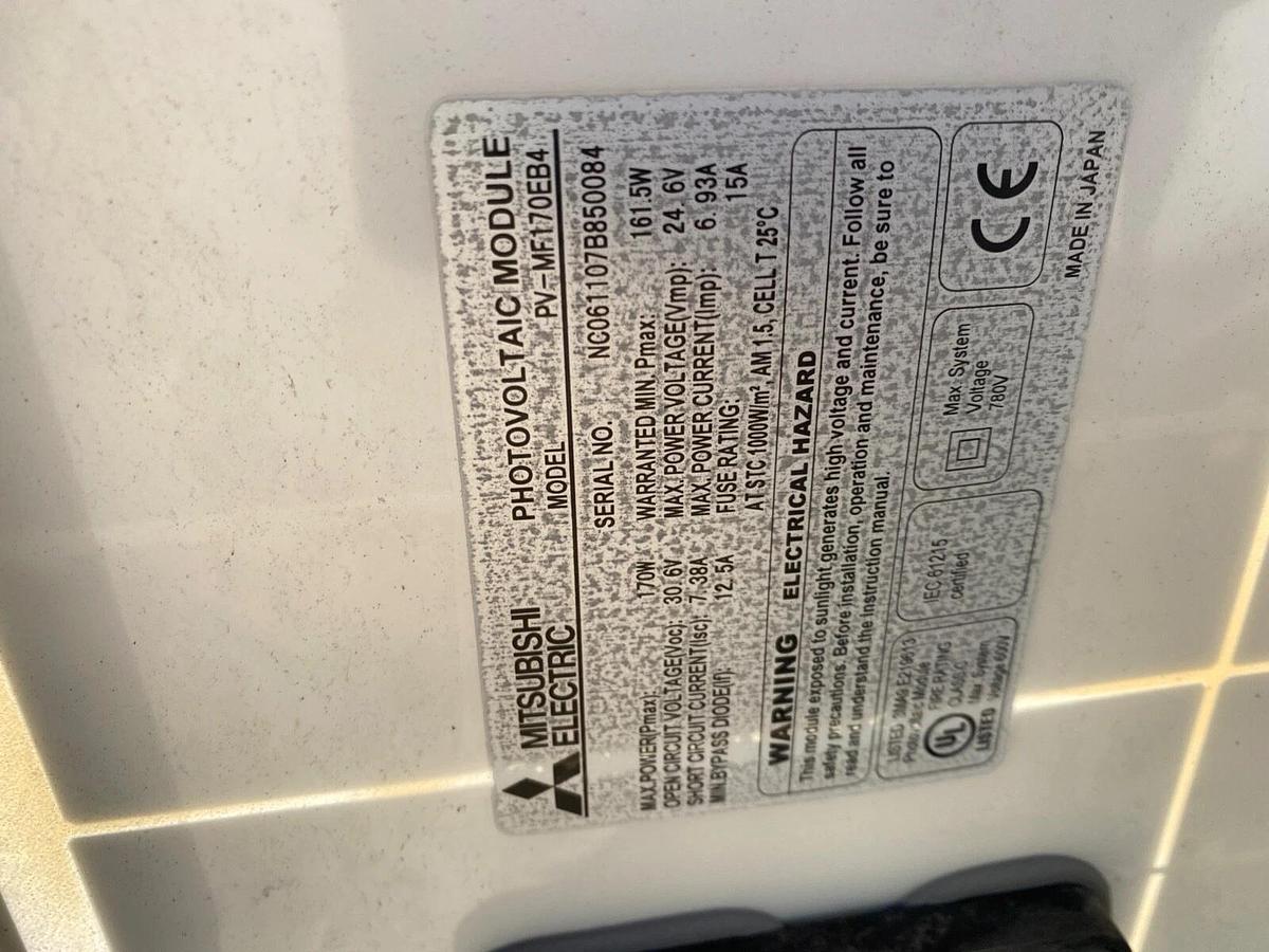 Used 12 cents/watt Mitsubishi 170W Solar Panel Model PV-MFt170EB4