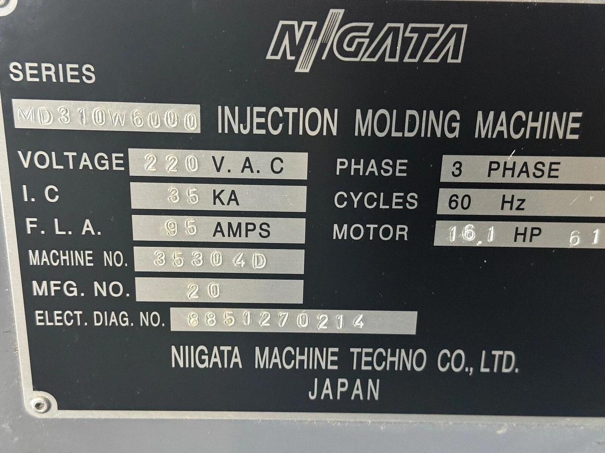 Used NIIGATA MD310W6000 . Plastic Injection Molding Machine All Electric. 310 TON