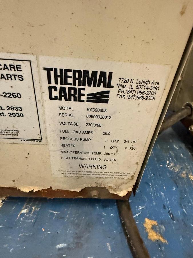 Used Thermal Care Aqua Therm RA Chiller S/N: 66600020012