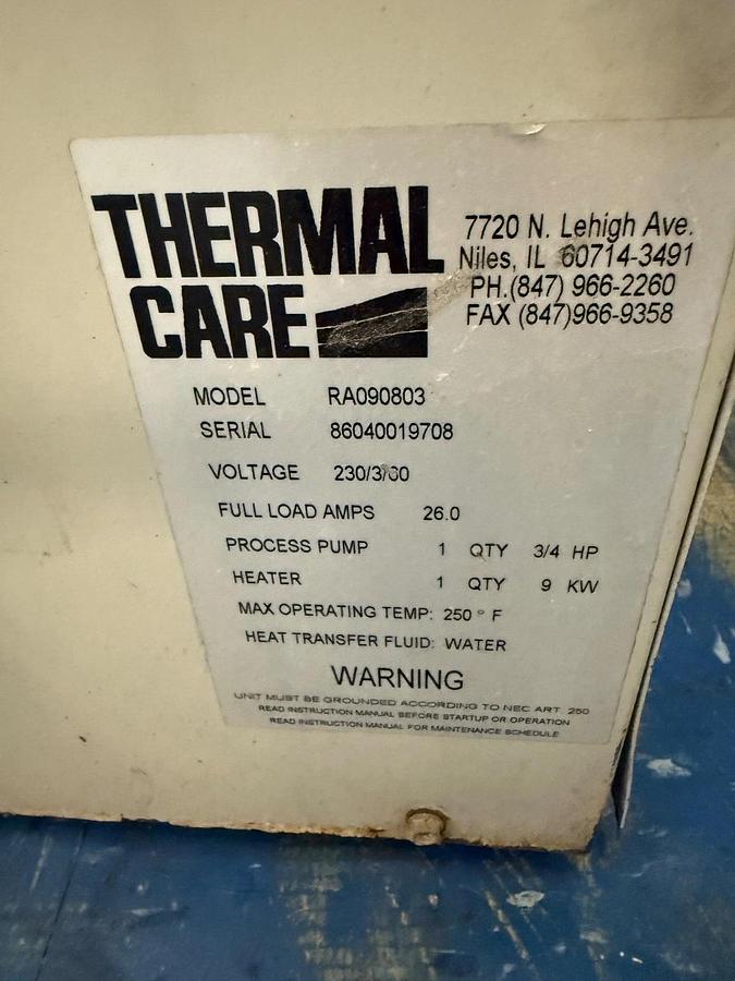 Used Thermal Care Aqua Therm RA Chiller S/N: 86040019708