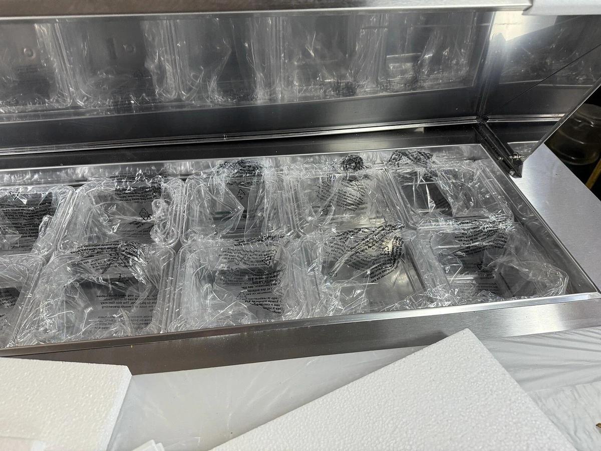 Blue Air BLPT72-HC 72" Three Section Sandwich Prep Table, 20.2 cu. ft.