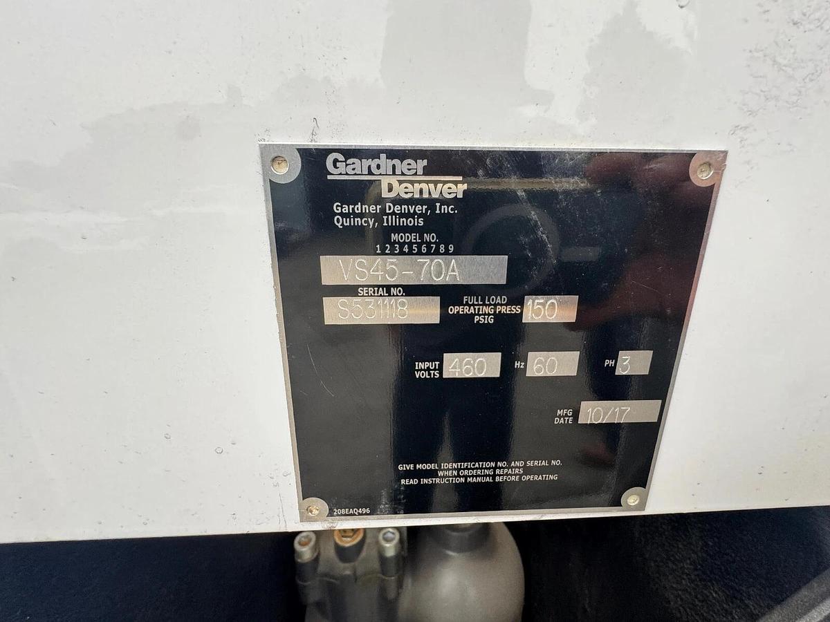 Used GARDNER-DENVER 60 hp Variable Speed Rotary Screw Compressor VS45-70A