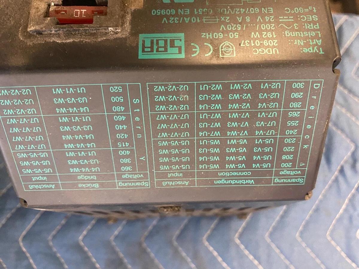 Used SBA 209-0137 Type UDGC Multi Tap Transformer 200/520VAC 24VDC Sec. 192W 10A 3Ph