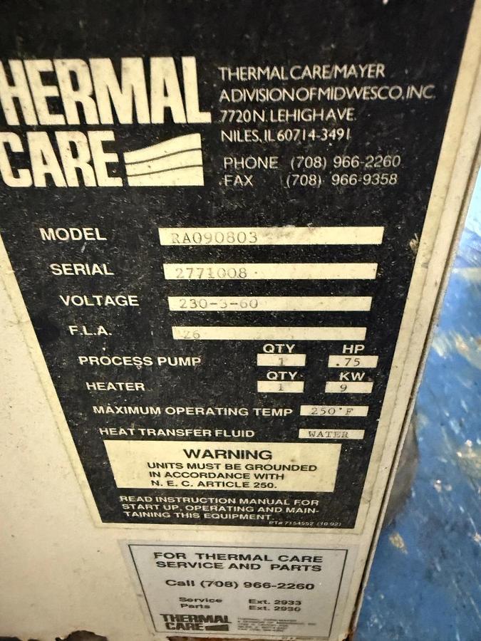 Used Thermal Care Aqua Therm RA Chiller S/N:  2771008