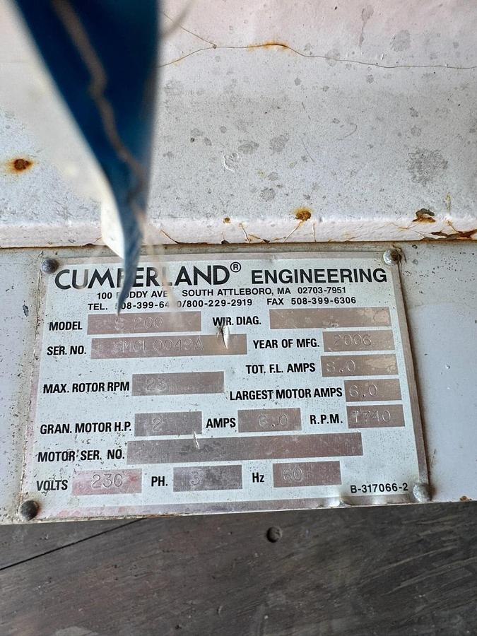 Used Cumberland Model S200 Granulator 2H.P. Granulator
