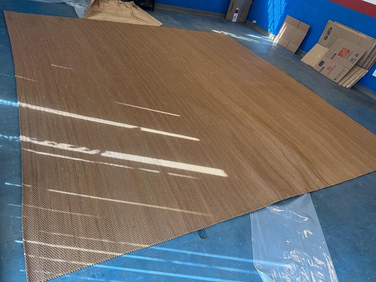 Used Prairie Twill  brown leather rug NEW HANDMADE 13' x 161" Retails for $80,000