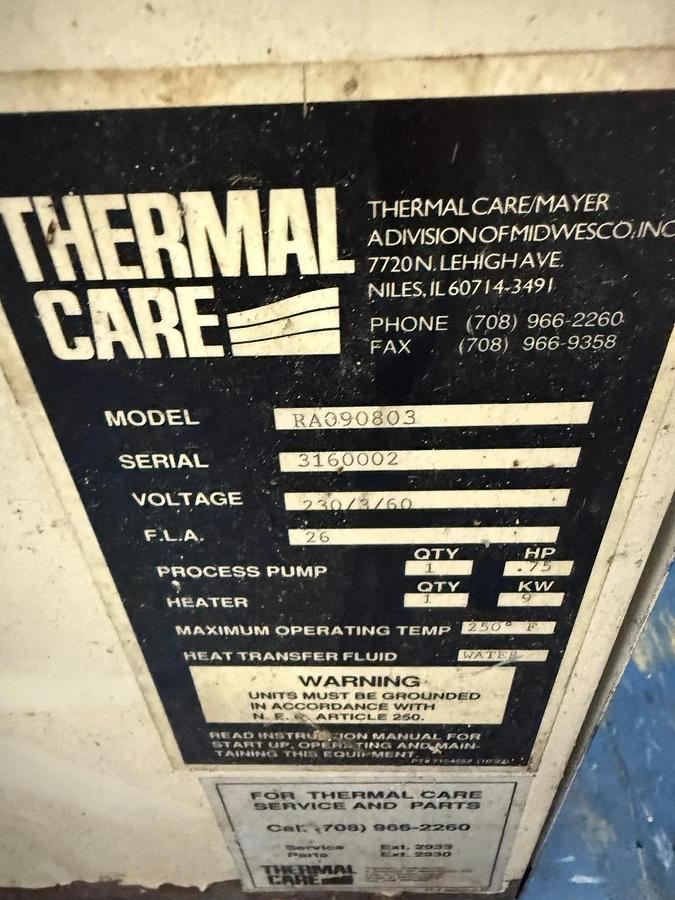 Used Thermal Care Aqua Therm RA Chiller S/N: 3160002