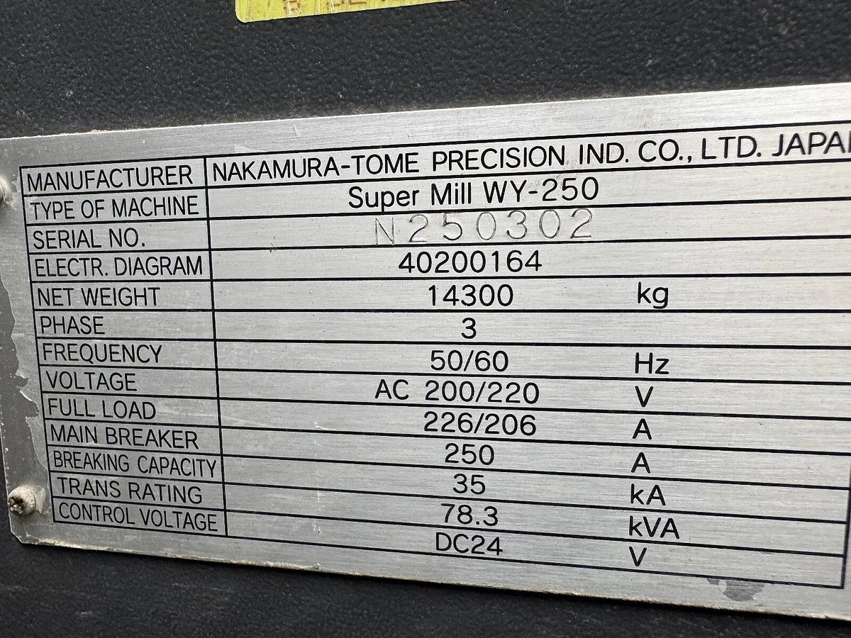 Used Nakamura-Tome Super Mill WY-250, Sub Spindle, Axis Fanuc 31i