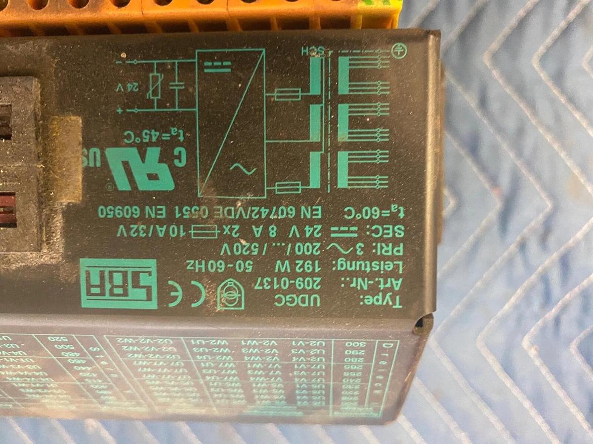 Used SBA 209-0137 Type UDGC Multi Tap Transformer 200/520VAC 24VDC Sec. 192W 10A 3Ph
