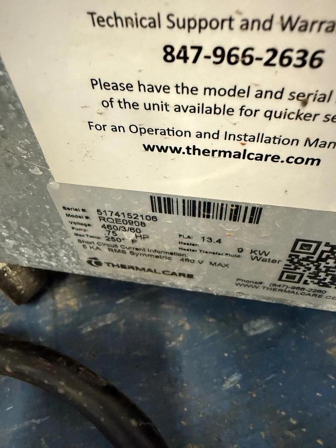 Used Thermal Care Aqua Therm RQE Chiller Model RQE0908