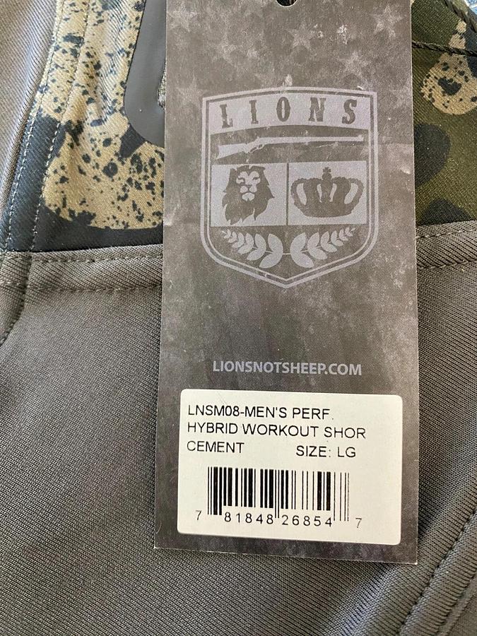 Men's Official LIONS NOT SHEEP Cement Hybrid workout Short Size 2XL