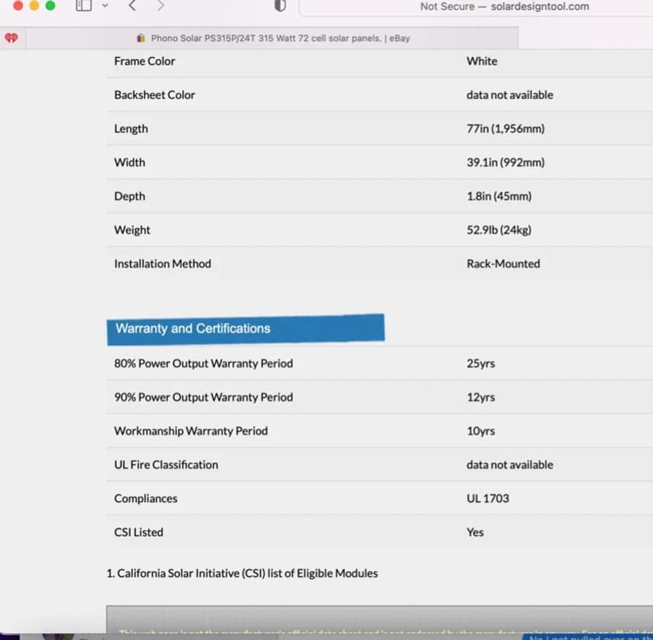 Used Phono Solar PS315P/24T 315 Watt 72 cell solar panels.